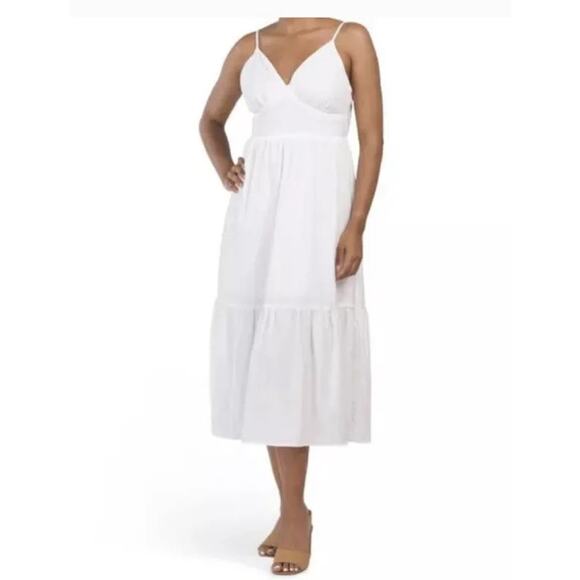 JESSICA SIMPSON White Seersucker Midi Dress NWT Size Small S - Picture 1 of 5